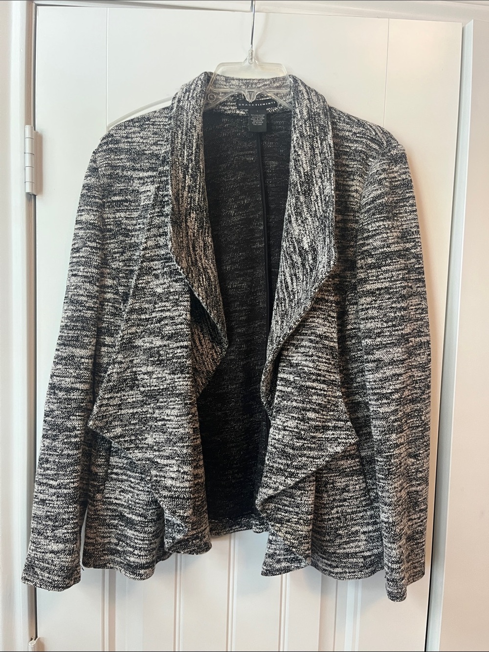 Grace Elements Black & White Marled Knit Open Cardigan